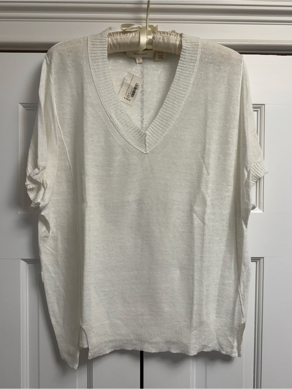 Inhabit White Linen V-Neck Sweater